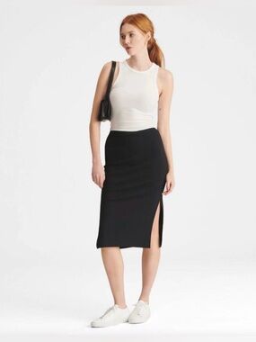 Naadam Modal Cashmere Pencil Skirt Side Slit Black size XL NWT